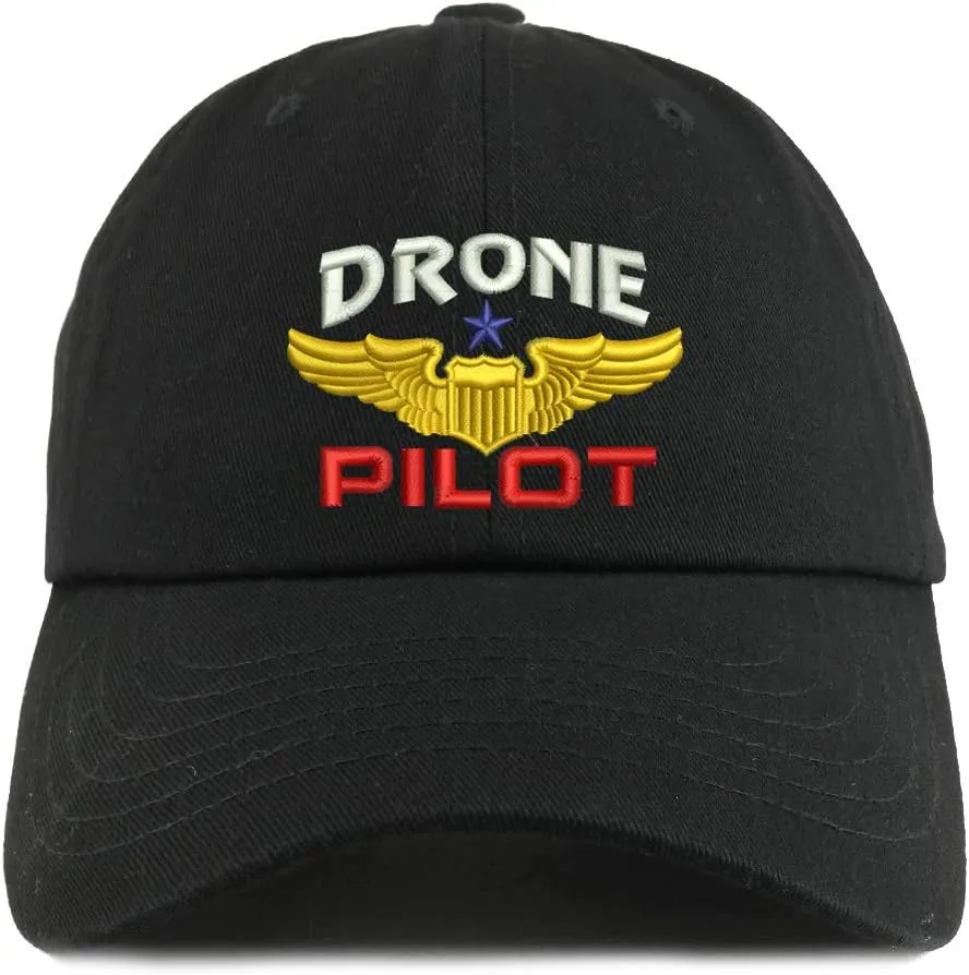 Trendy Apparel Shop Drone Pilot Aviation Wing Embroidered Low Profile Soft Cotton Dad Hat Cap