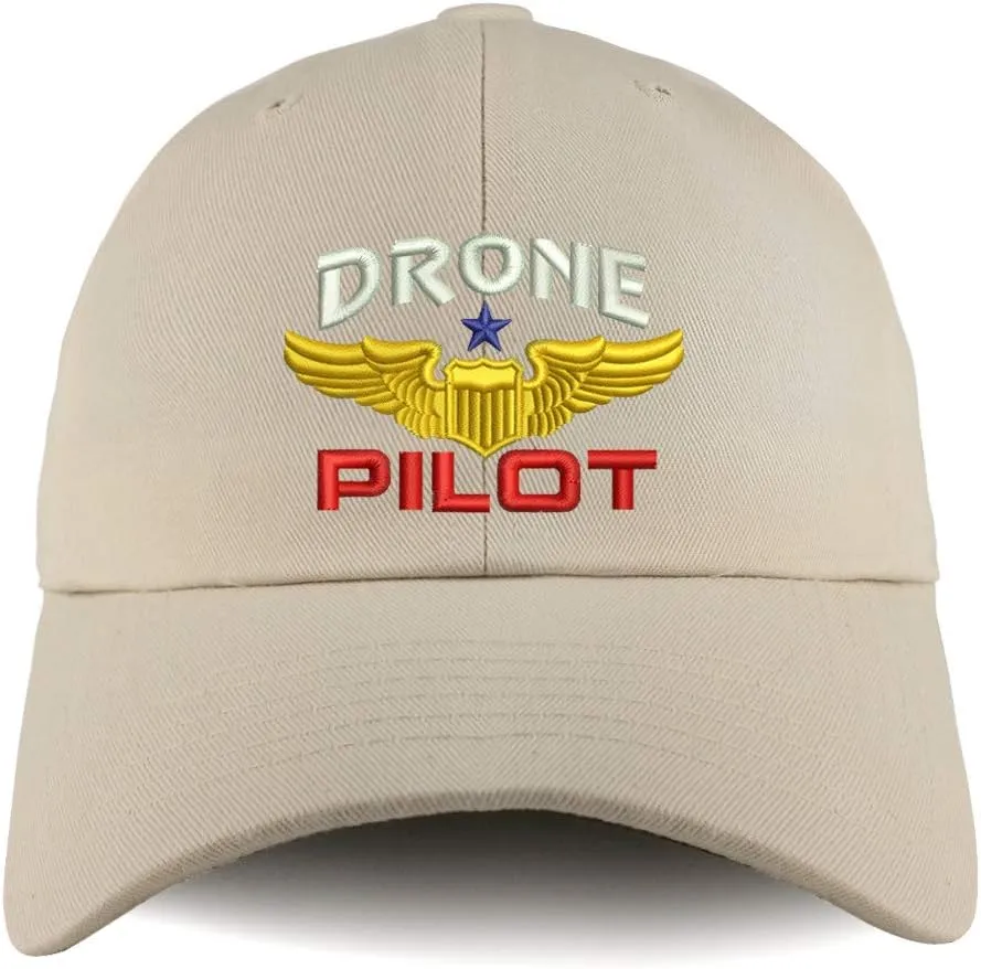 Trendy Apparel Shop Drone Pilot Aviation Wing Embroidered Low Profile Soft Cotton Dad Hat Cap