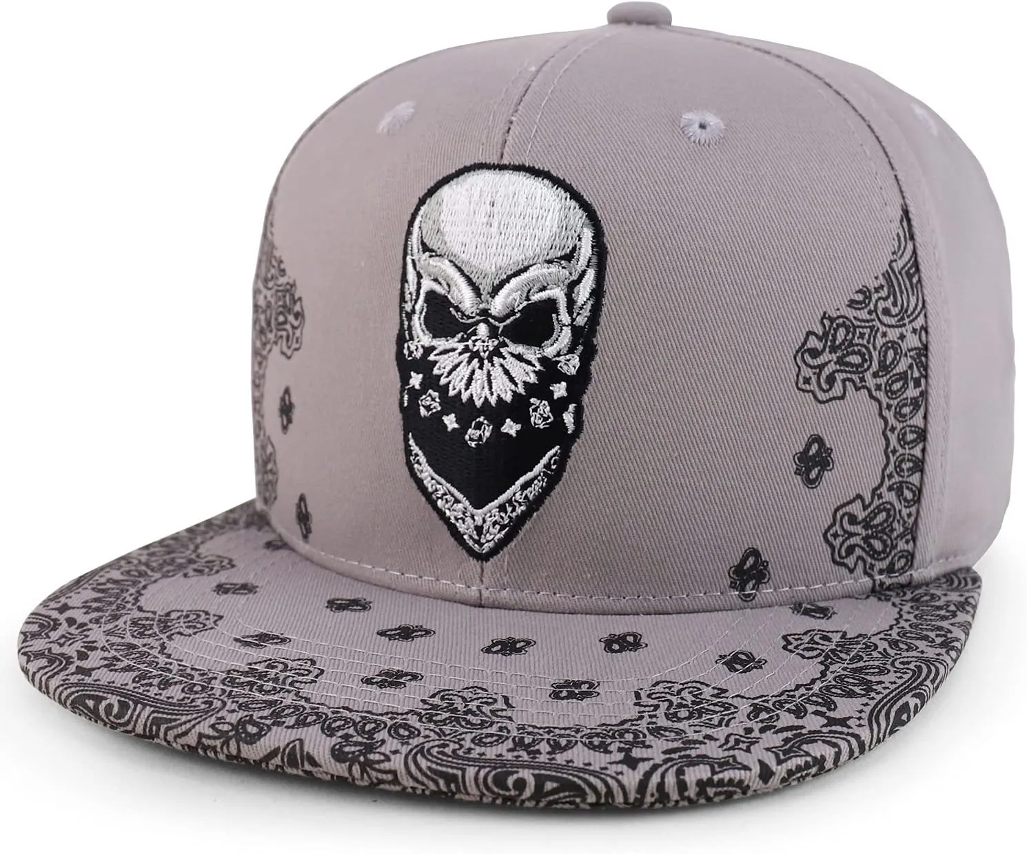 Trendy Apparel Shop Skull Bandana Embroidered Paisley Print Flatbill Cap