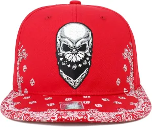 Trendy Apparel Shop Skull Bandana Embroidered Paisley Print Flatbill Cap