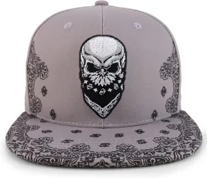 Trendy Apparel Shop Skull Bandana Embroidered Paisley Print Flatbill Cap