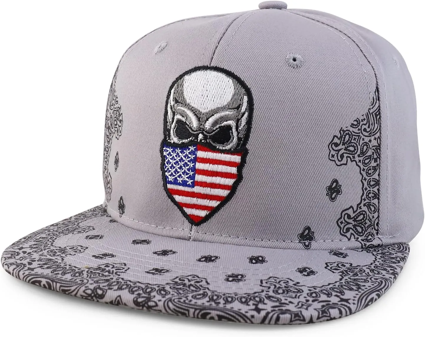 Trendy Apparel Shop Skull Bandana Embroidered Paisley Print Flatbill Cap