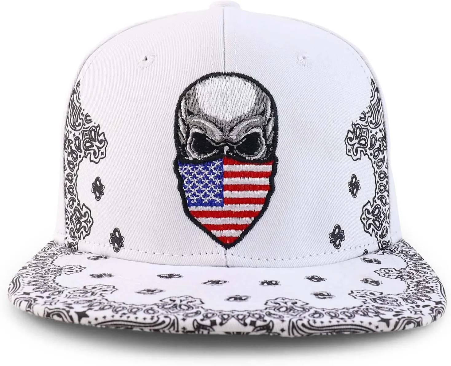 Trendy Apparel Shop Skull Bandana Embroidered Paisley Print Flatbill Cap