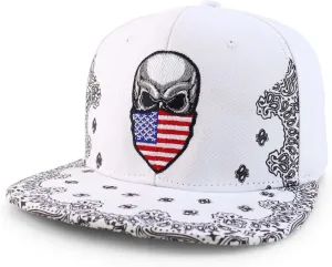Trendy Apparel Shop Skull Bandana Embroidered Paisley Print Flatbill Cap