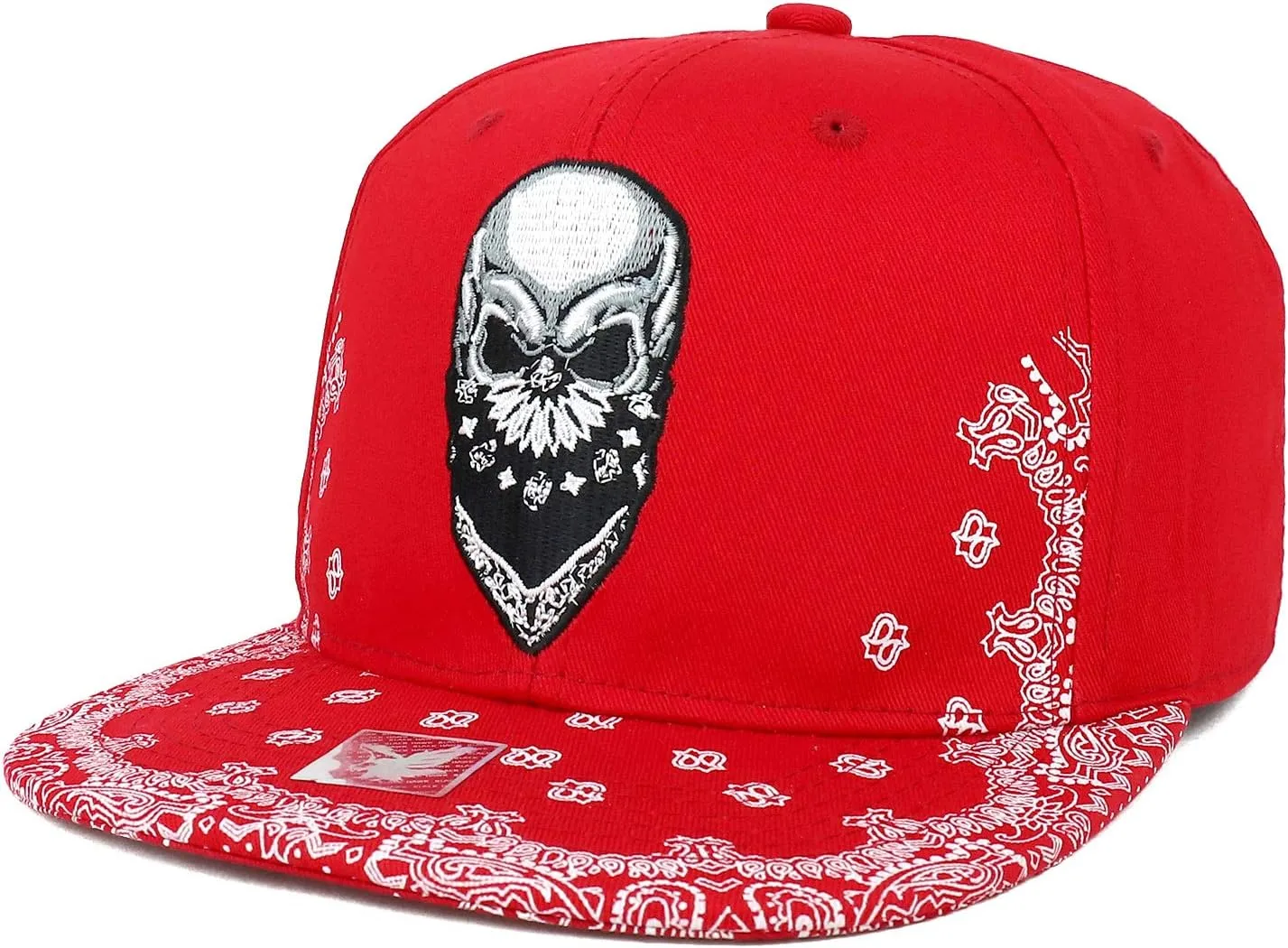 Trendy Apparel Shop Skull Bandana Embroidered Paisley Print Flatbill Cap