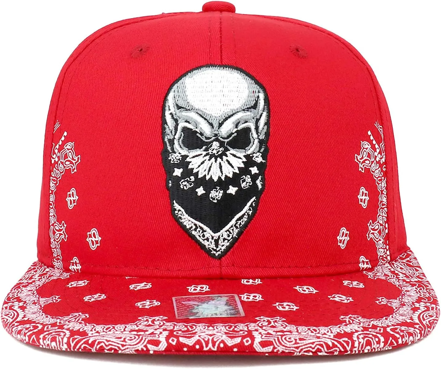 Trendy Apparel Shop Skull Bandana Embroidered Paisley Print Flatbill Cap