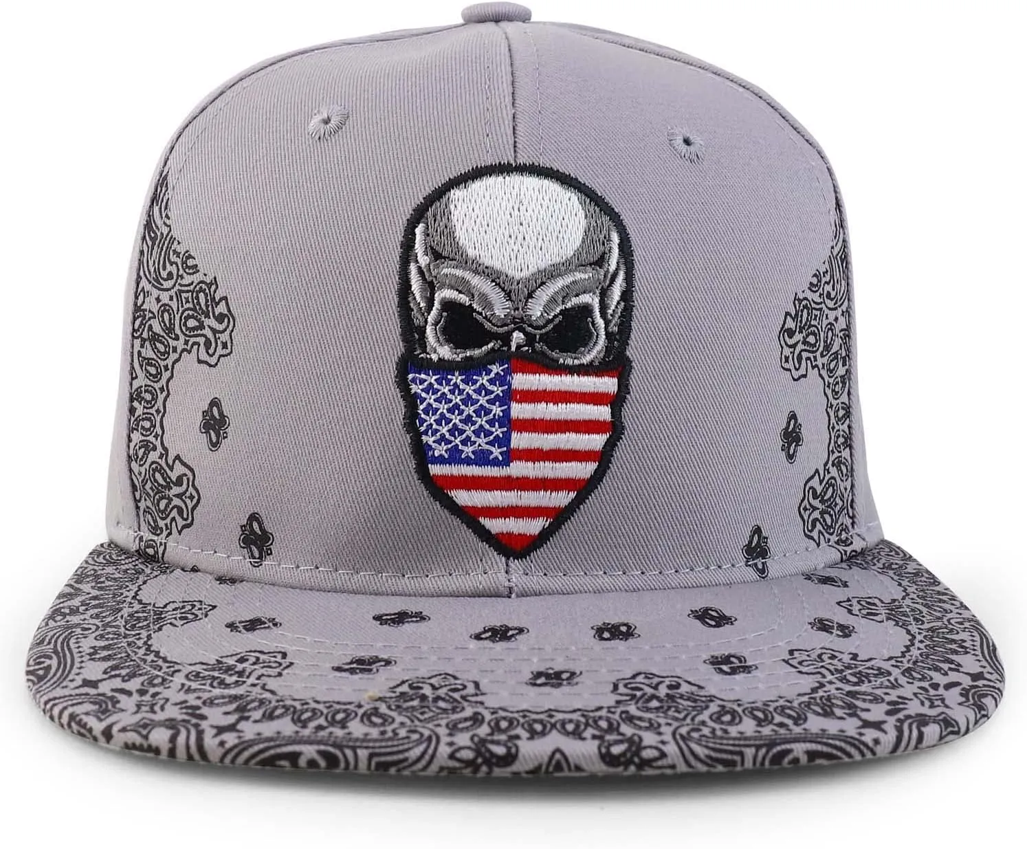 Trendy Apparel Shop Skull Bandana Embroidered Paisley Print Flatbill Cap