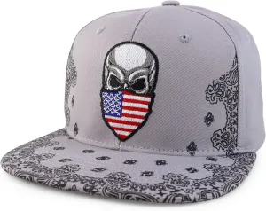 Trendy Apparel Shop Skull Bandana Embroidered Paisley Print Flatbill Cap