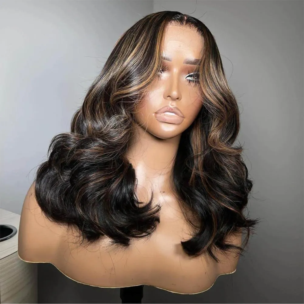 Tuneful Blonde Highlight Colored Body Wave 14 Inch 13x6 HD Lace Front Wigs Human Hair Pre Plucked Pre Cut 220% Density Loose Body Wave Lace Front Wigs Human Hair for Women