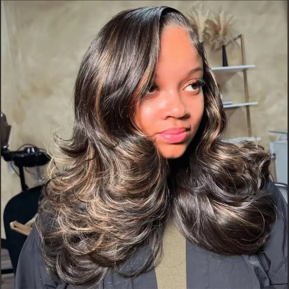 Tuneful Blonde Highlight Colored Body Wave 14 Inch 13x6 HD Lace Front Wigs Human Hair Pre Plucked Pre Cut 220% Density Loose Body Wave Lace Front Wigs Human Hair for Women