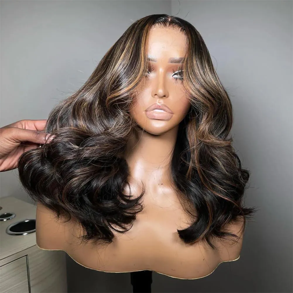 Tuneful Blonde Highlight Colored Body Wave 14 Inch 13x6 HD Lace Front Wigs Human Hair Pre Plucked Pre Cut 220% Density Loose Body Wave Lace Front Wigs Human Hair for Women