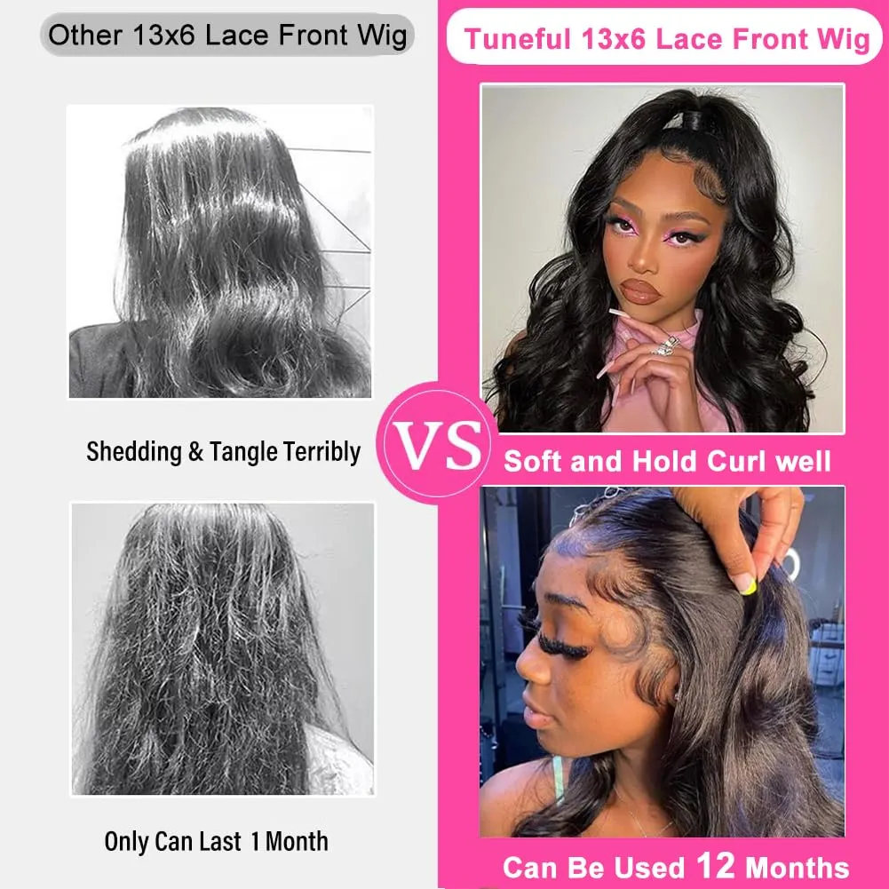 Tuneful Blonde Highlight Colored Body Wave 14 Inch 13x6 HD Lace Front Wigs Human Hair Pre Plucked Pre Cut 220% Density Loose Body Wave Lace Front Wigs Human Hair for Women