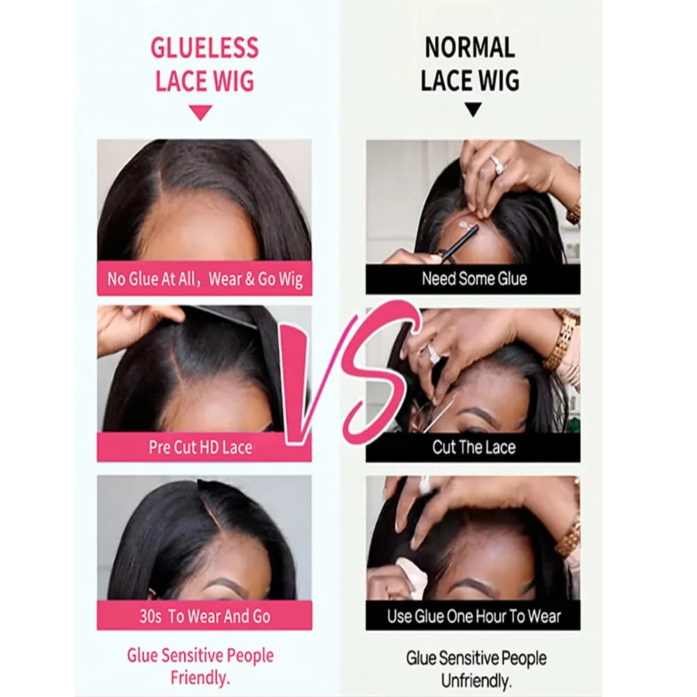 Tuneful Pink Highlight Colored 14 Inch 6x5 HD Lace Closure Wigs Human Hair Wear and Go Glueless Pre Plucked Pre Cut 220% Density Loose Body Wave Lace Front Wigs Human Hair for Women