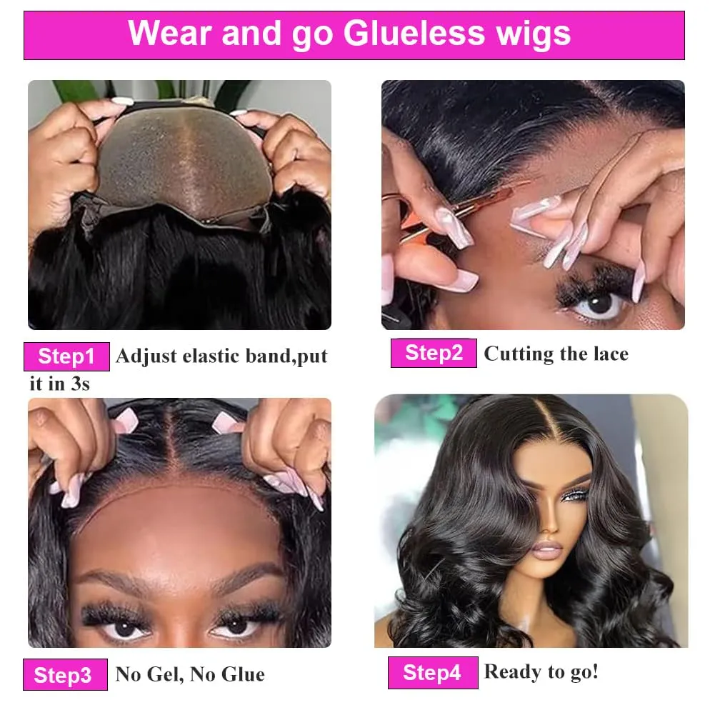 Tuneful Pink Highlight Colored 14 Inch 6x5 HD Lace Closure Wigs Human Hair Wear and Go Glueless Pre Plucked Pre Cut 220% Density Loose Body Wave Lace Front Wigs Human Hair for Women