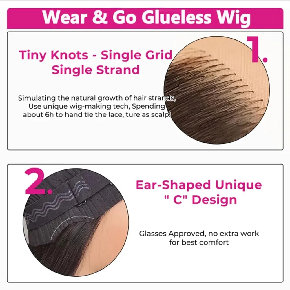 Tuneful Pink Highlight Colored 14 Inch 6x5 HD Lace Closure Wigs Human Hair Wear and Go Glueless Pre Plucked Pre Cut 220% Density Loose Body Wave Lace Front Wigs Human Hair for Women