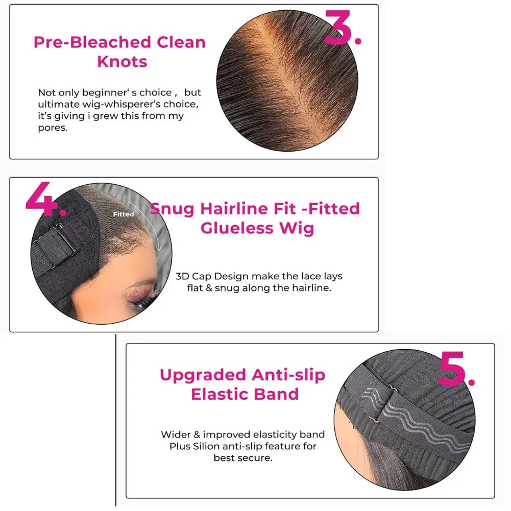 Tuneful Pink Highlight Colored 14 Inch 6x5 HD Lace Closure Wigs Human Hair Wear and Go Glueless Pre Plucked Pre Cut 220% Density Loose Body Wave Lace Front Wigs Human Hair for Women