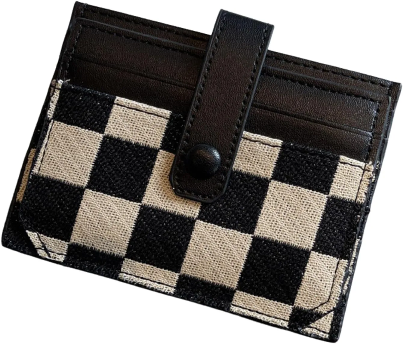 TURBOOST Cute Slim Card Holder Canvas Front Pocket Checkered Wallet, Small Credit Card Case for Women (Black)