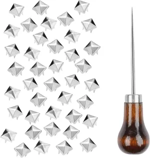 TUZAZO 500 Pieces 12 mm Square Pyramid Studs for Clothing Bag Leather Shoes Punk Rock Jewelry Craft, 4 Prong Metal Nailhead Studs Spikes Accessories with Awl (Silver)