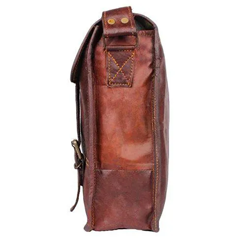 TUZECH Menly Look Hard Bound Bravery Symbol Pure Leather Messenger Bag (13.3 Inches, Brown)