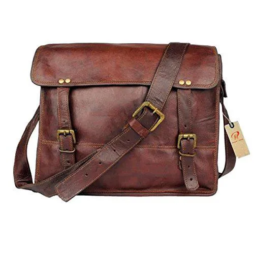 TUZECH Menly Look Hard Bound Bravery Symbol Pure Leather Messenger Bag (13.3 Inches, Brown)