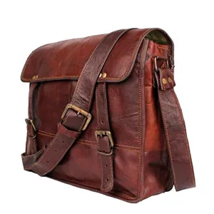 TUZECH Menly Look Hard Bound Bravery Symbol Pure Leather Messenger Bag (13.3 Inches, Brown)