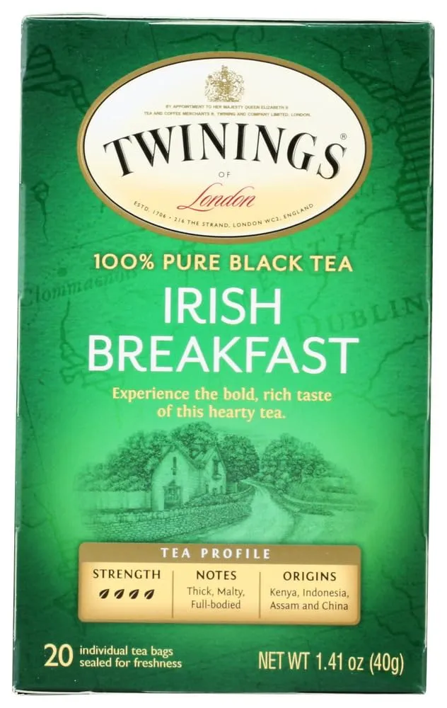Twinings Irish Breakfast Tea, Tea Bags, 20-Count Boxes (Pack of 6)