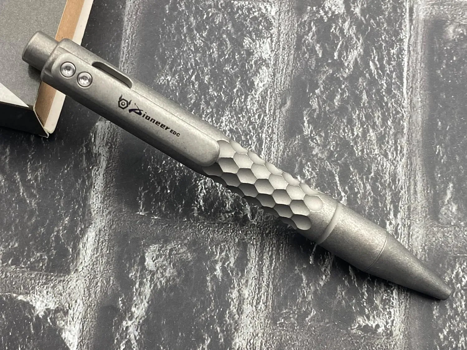 TwoSun Checkered Tactical Titanium Push Button Mechanism Pen TS-Pen09-Gray-Stonewash