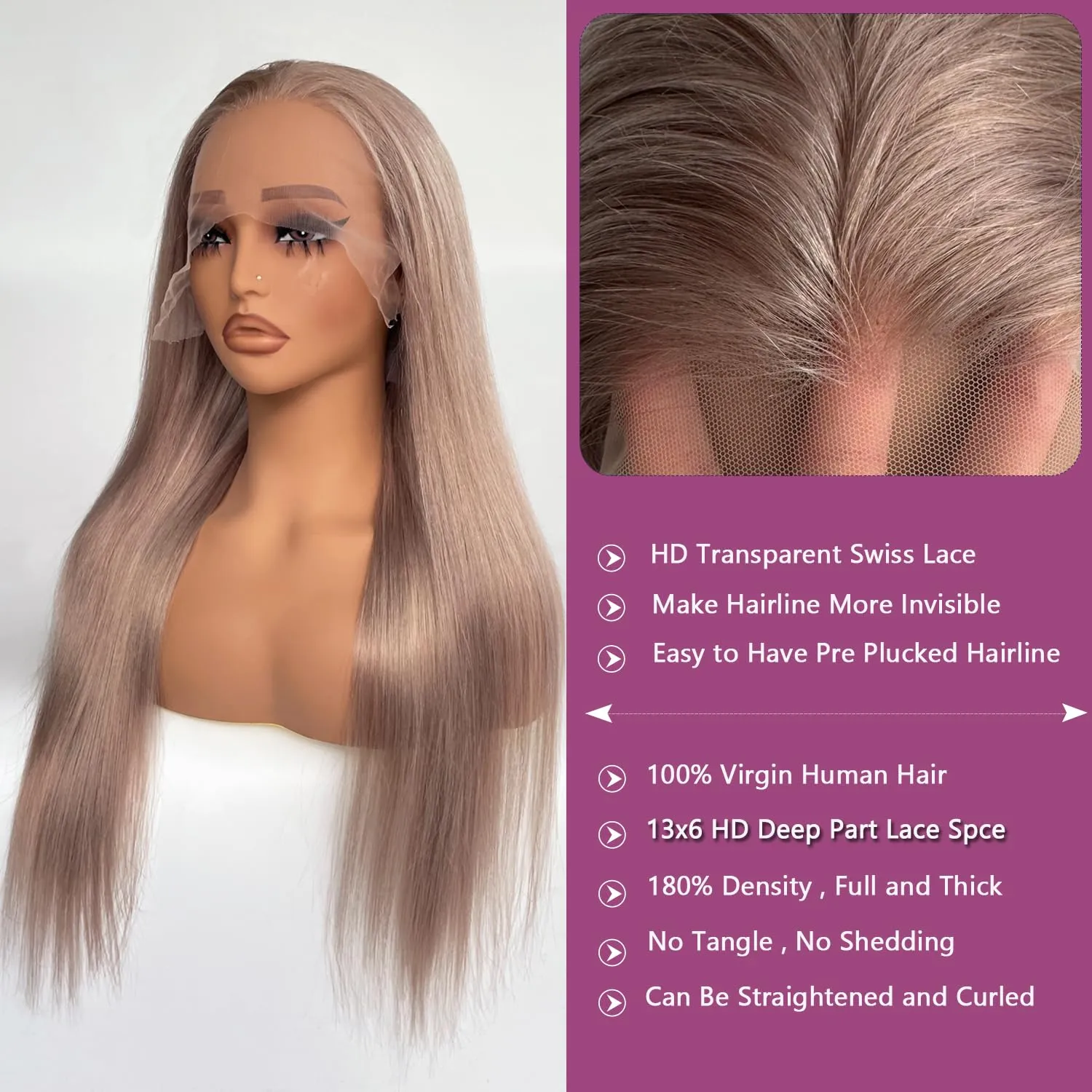 Ubetta Ash Blonde Wig Human Hair 13x6 Lace Front Wigs Human Hair Ash Blonde Glueless HD Lace Front Wig Human Hair Pre Plucked Straight 30 Inch Ash Blonde Lace Frontal Human Hair Wigs for Black Women
