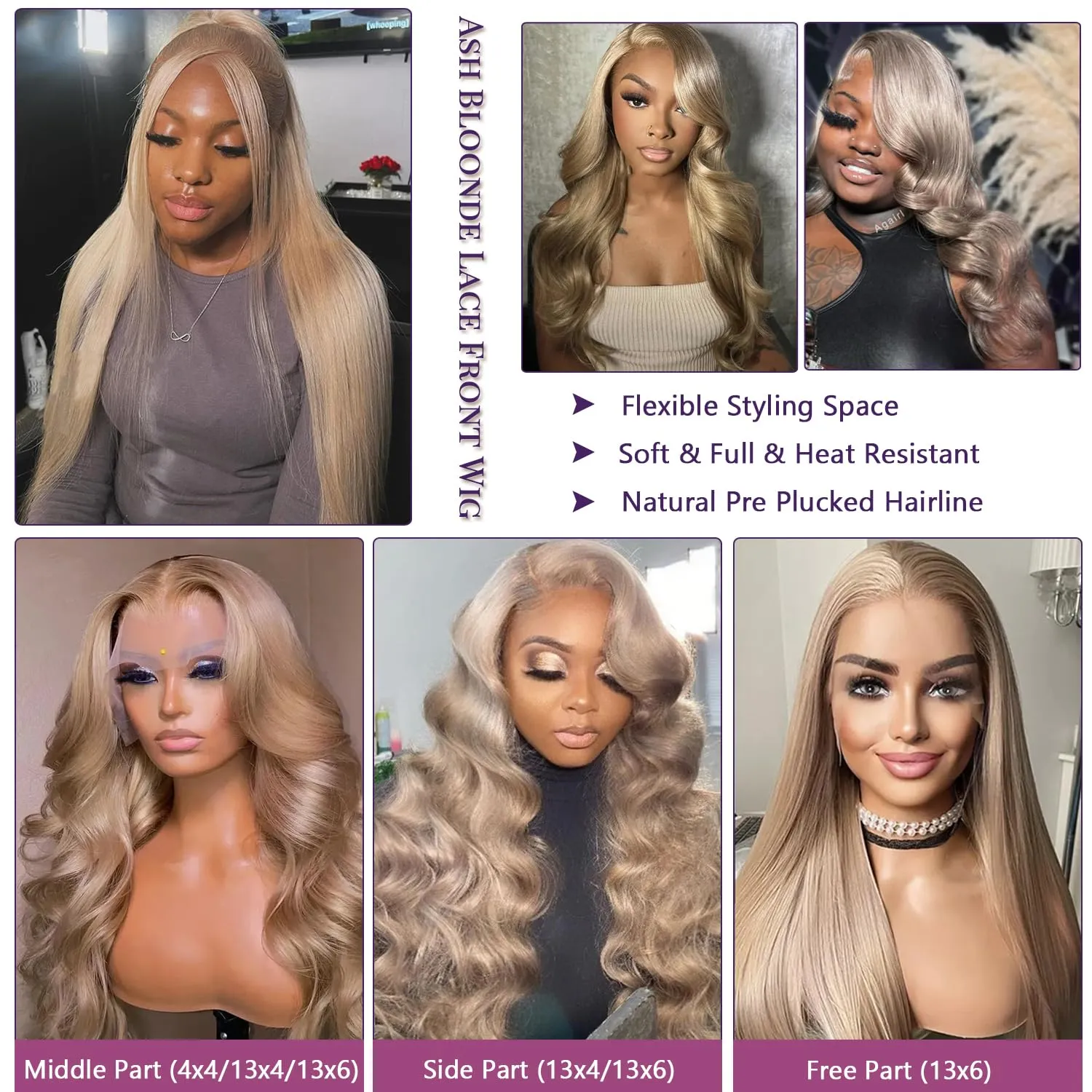 Ubetta Ash Blonde Wig Human Hair 13x6 Lace Front Wigs Human Hair Ash Blonde Glueless HD Lace Front Wig Human Hair Pre Plucked Straight 30 Inch Ash Blonde Lace Frontal Human Hair Wigs for Black Women