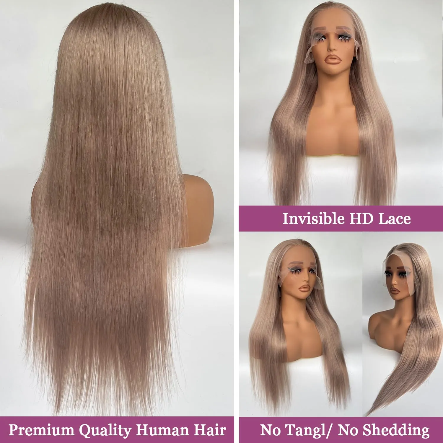 Ubetta Ash Blonde Wig Human Hair 13x6 Lace Front Wigs Human Hair Ash Blonde Glueless HD Lace Front Wig Human Hair Pre Plucked Straight 30 Inch Ash Blonde Lace Frontal Human Hair Wigs for Black Women
