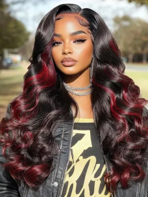 UNICE Burgundy Highlight Bye Bye Knots 7x5 Pre Cut Lace Front Wigs Human Hair Loose Wave Pre Everything Glueless Wig Pre Plucked Bleached Knots with Face Framing Layers 180% Density 16 inch