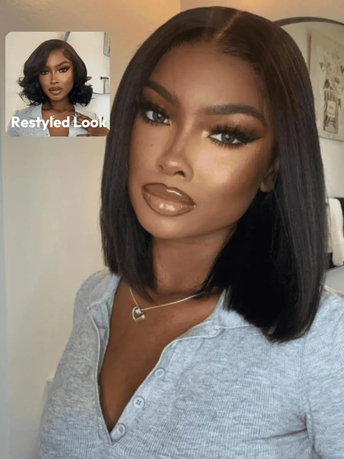 UNICE Bye Bye Knots Wig - Yaki Kinky Straight Bob Wigs, Human Hair, Invisible Knots, 7x5 Lace Front, Glueless, Pre Plucked, 12 inch