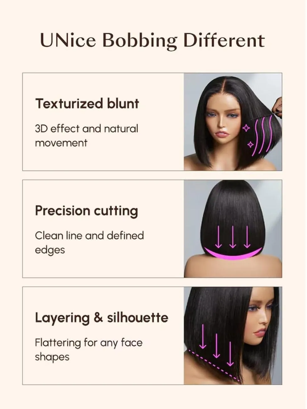 UNICE Bye Bye Knots Wig - Yaki Kinky Straight Bob Wigs, Human Hair, Invisible Knots, 7x5 Lace Front, Glueless, Pre Plucked, 14 inch