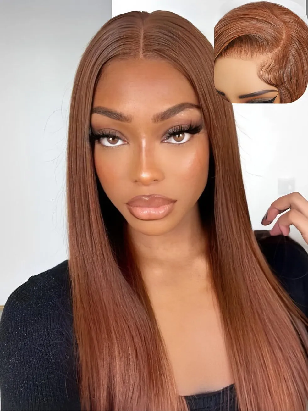 UNICE Copper Brown Straight Pre Everything Glueless Frontal Wig Human Hair Pre Plucked Pre Cut 13x4 Lace Front Wigs Human Hair Bleached Invisible Knots Put on and Go Wig 150% Density 16 inch
