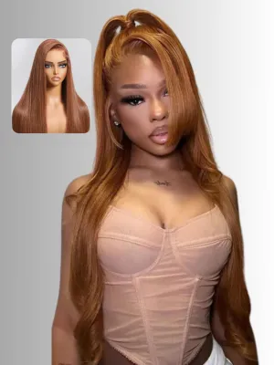 UNICE Copper Brown Straight Pre Everything Glueless Frontal Wig Human Hair Pre Plucked Pre Cut 13x4 Lace Front Wigs Human Hair Bleached Invisible Knots Put on and Go Wig 150% Density 16 inch