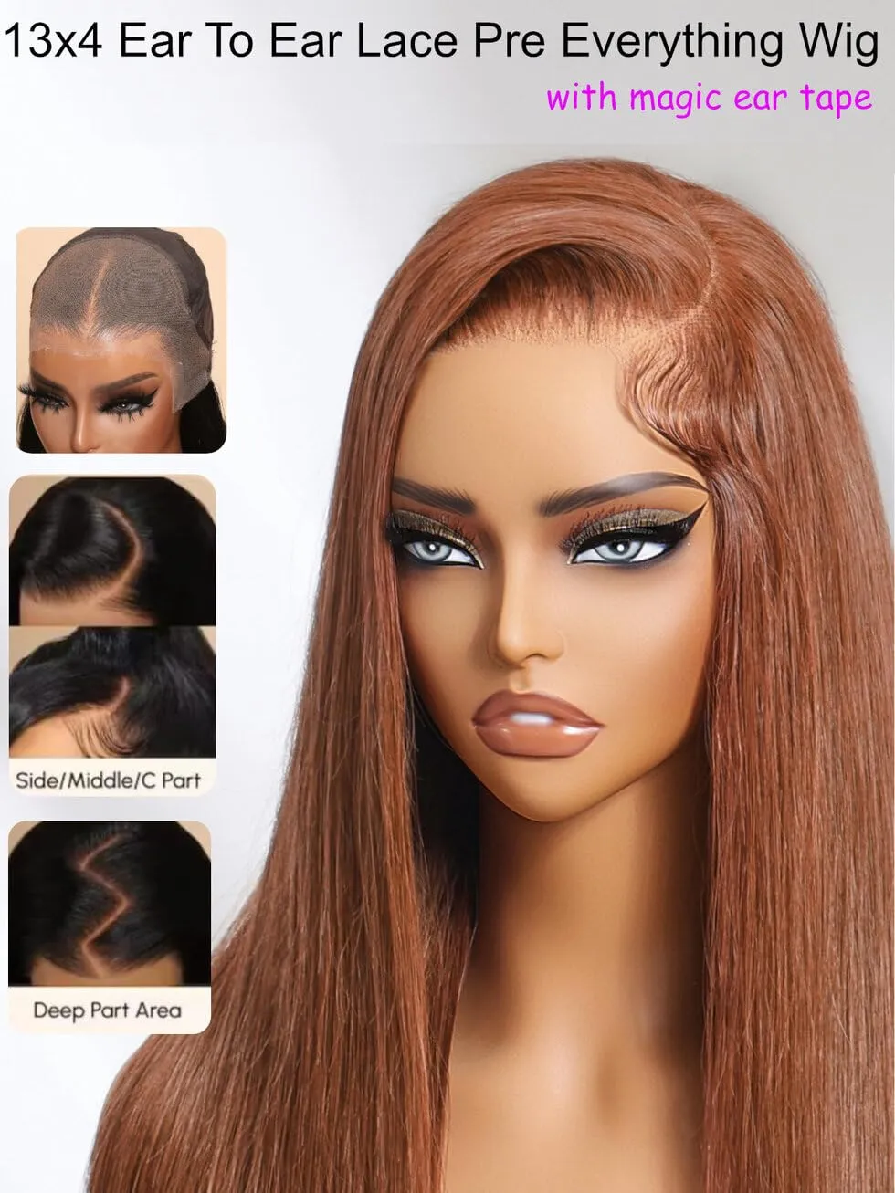 UNICE Copper Brown Straight Pre Everything Glueless Frontal Wig Human Hair Pre Plucked Pre Cut 13x4 Lace Front Wigs Human Hair Bleached Invisible Knots Put on and Go Wig 150% Density 16 inch