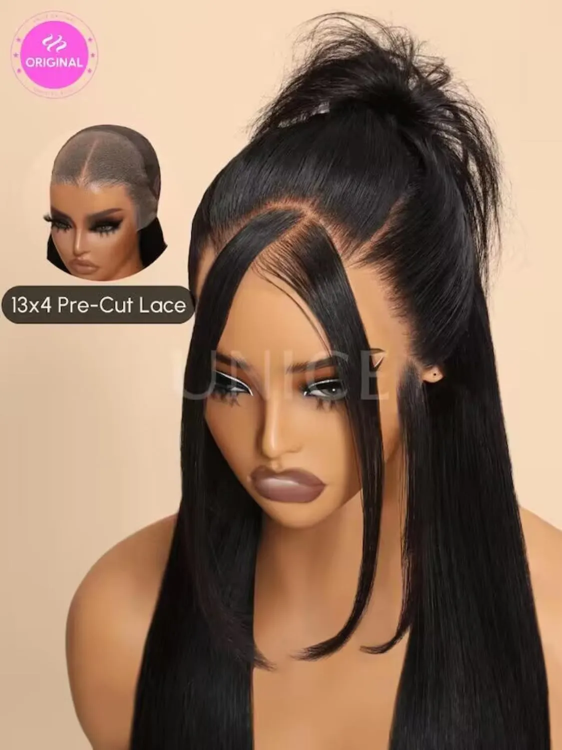 UNICE Pre Everything Glueless Frontal Wig Body Wave 13X4 HD Pre Cut Lace Front Wigs Human Hair Pre Bleached Invisible Bye Bye Knots Wig Pre Plucked 150% Density 20inch