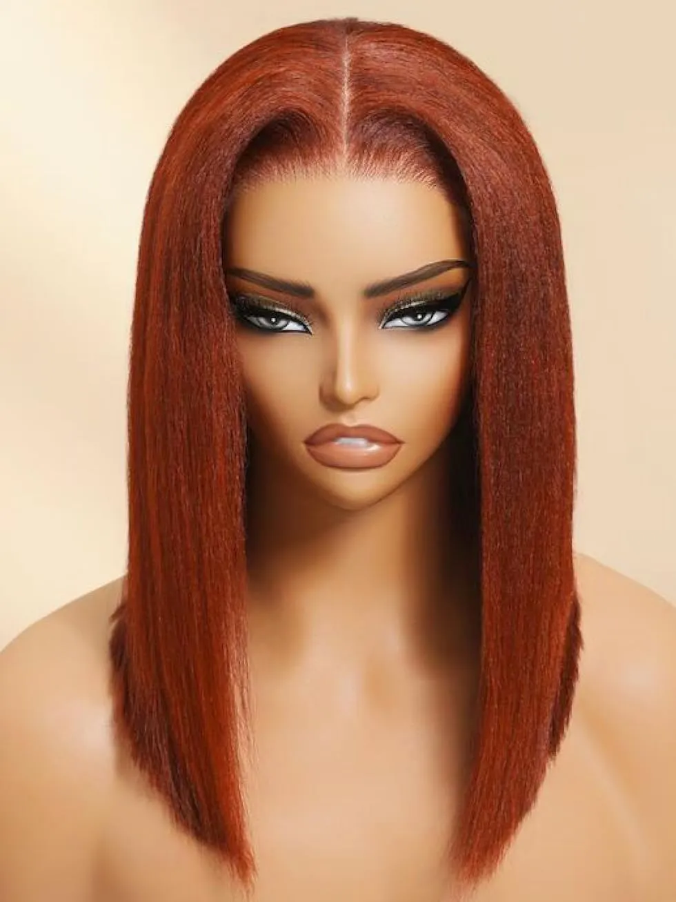 UNICE Reddish Brown Yaki Straight Bob Wig Human Hair Bye Bye Knots Glueless 7x5 Lace Front Wigs Human Hair Pre Plucked Pre Cut Bleached Knots Pre Everything Put On and Go Wig 14 inch