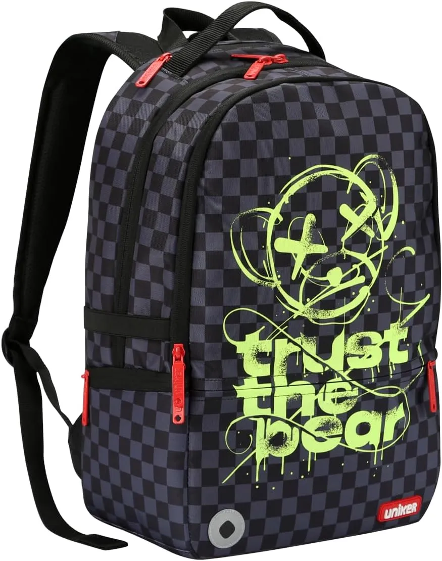 UNIKER Graffiti Backpack, Designer Laptop Backpack for 15.6 Inch Work,Water Resistant Backpack Computer Bag,‌CheckeredBear‌