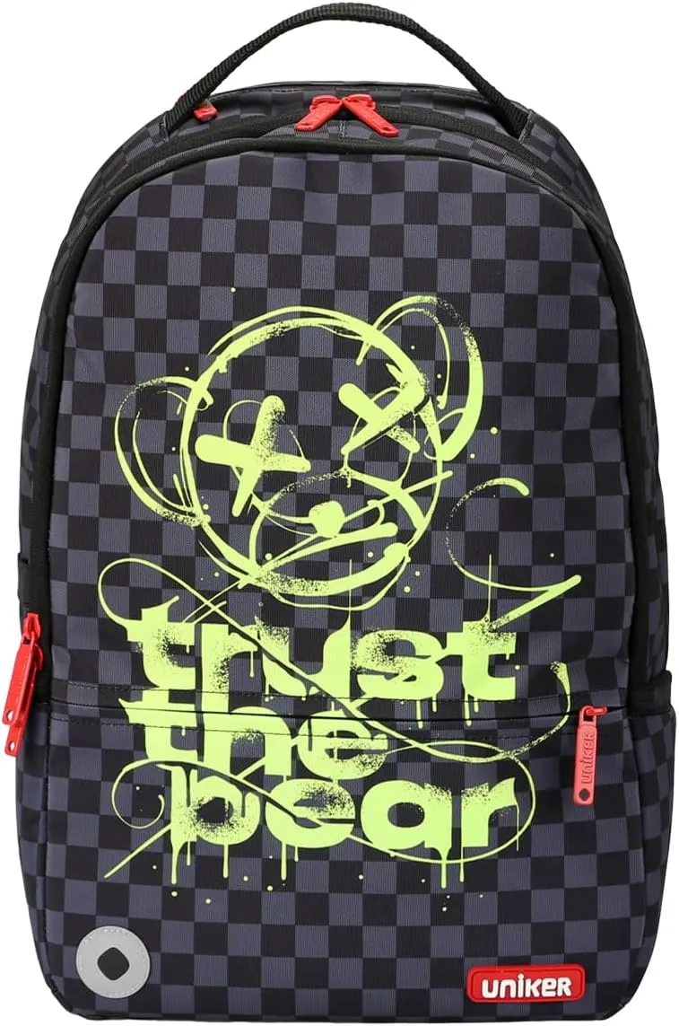 UNIKER Graffiti Backpack, Designer Laptop Backpack for 15.6 Inch Work,Water Resistant Backpack Computer Bag,‌CheckeredBear‌