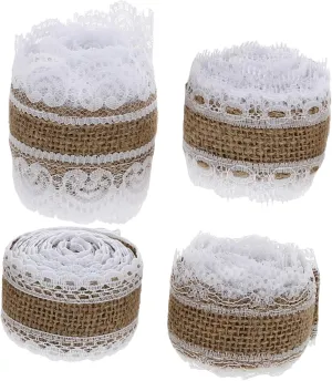 Uonlytech 4Rolls Christmas Lace Burlap Ribbon Meters Each Fabric Lace Trim for Wedding Decorations Holiday Crafts and Home Decor