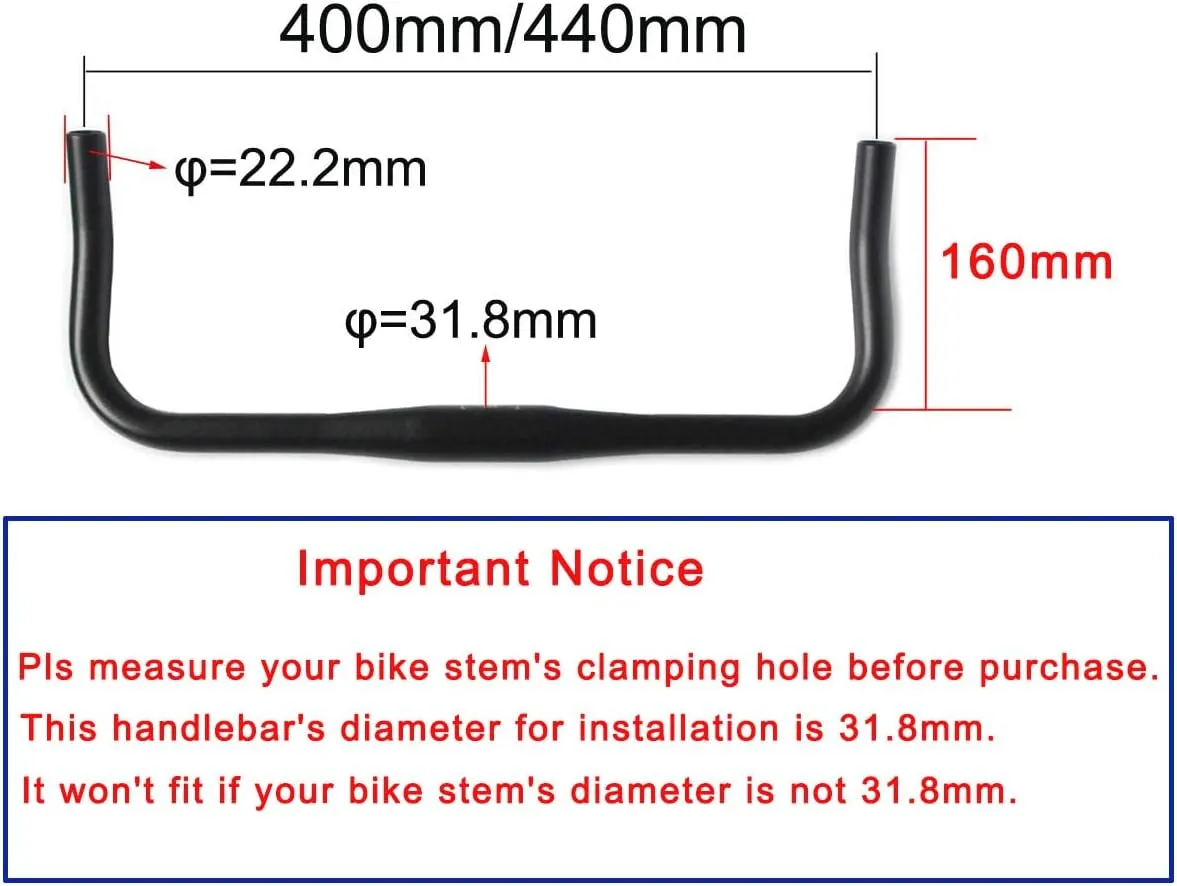 UPANBIKE Bike Bullhorn Handlebar Aluminum Alloy Bar φ31.8mm Width 400mm for Fixed Gear Bike Road Bike
