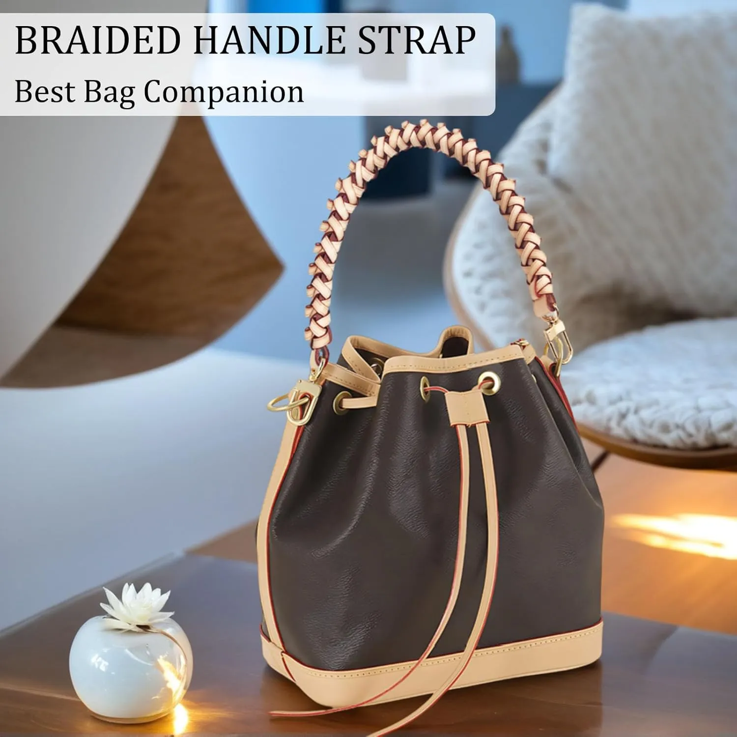 Vachetta Leather Braided Purse Handle for Neonoe Strap Metis Noe BB NM Beaubourg Hobo Bucket Bag Luxury Short Handle Strap Replacement