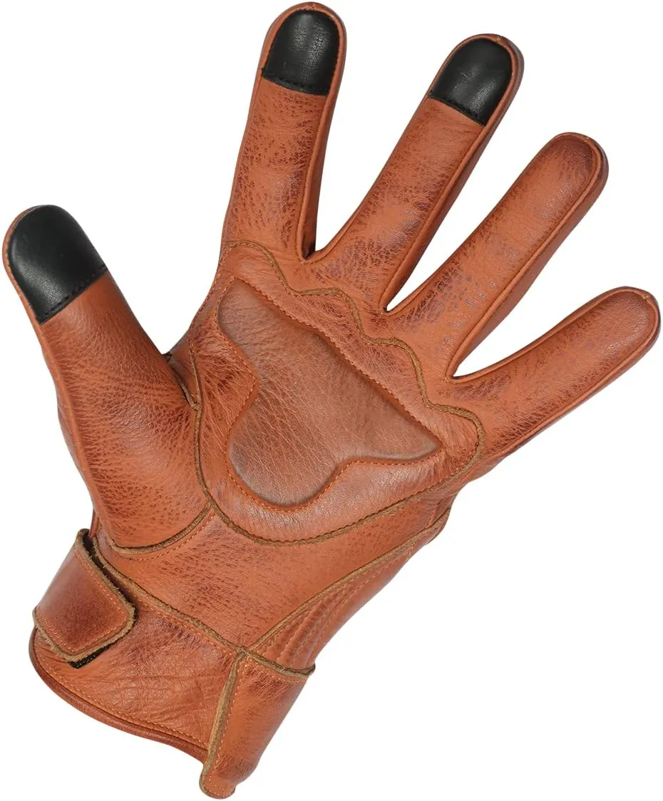 Vance Leather' Men's Premium Waxed Austin Brown Leather Perforated Motorcycle Gloves