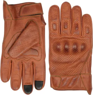 Vance Leather' Men's Premium Waxed Austin Brown Leather Perforated Motorcycle Gloves
