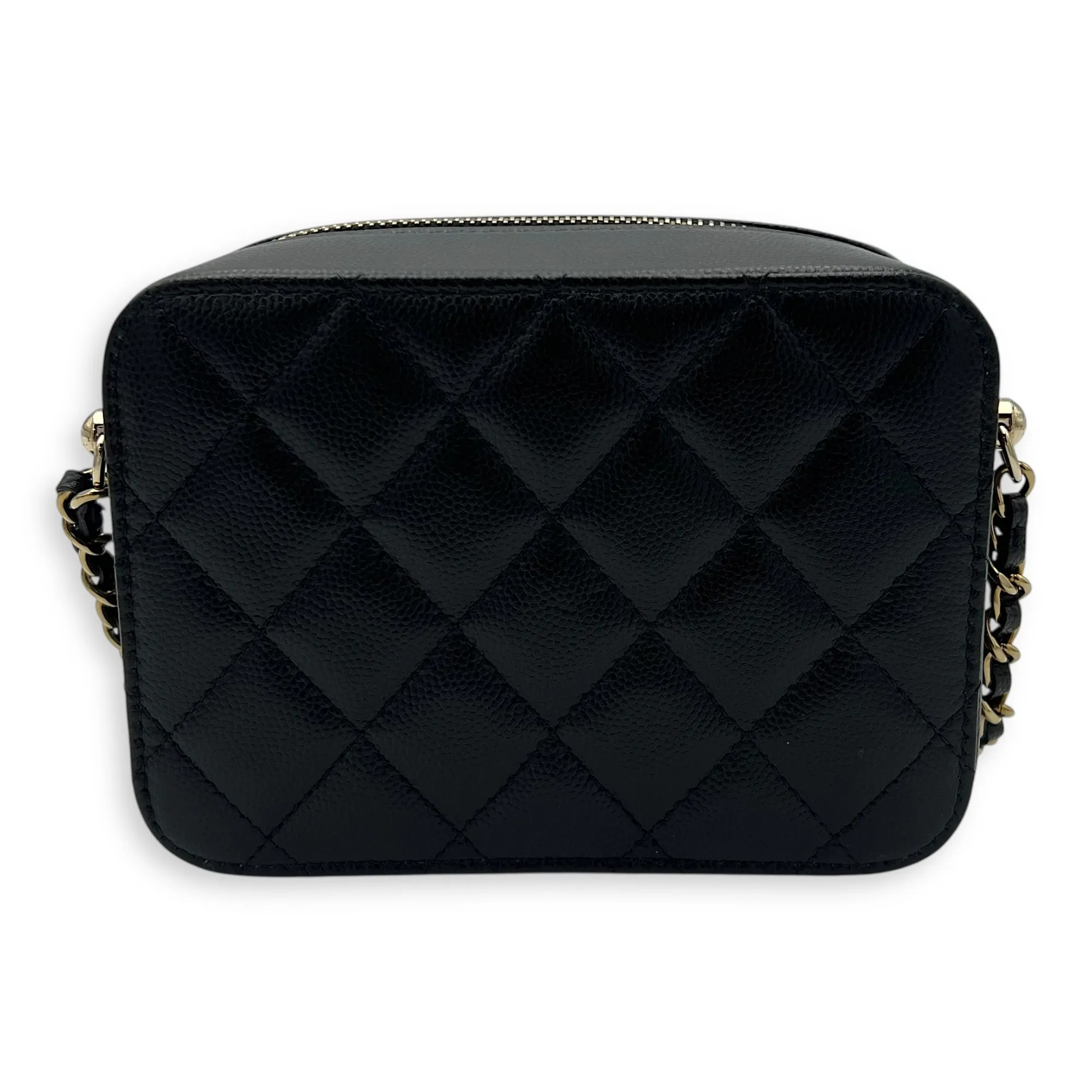 Vanity Crossbody Bag Black in Caviar Leather, Gold hardware