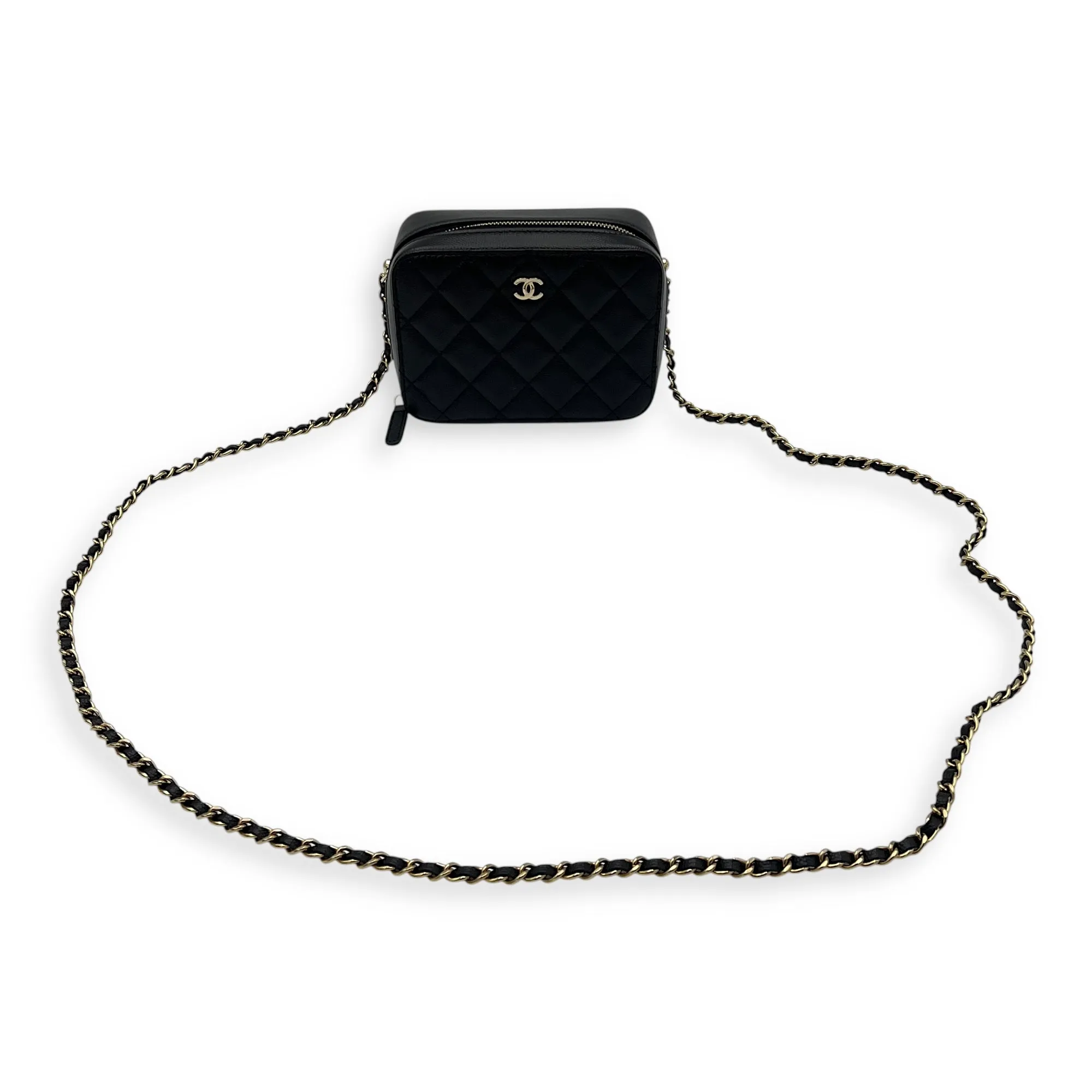 Vanity Crossbody Bag Black in Caviar Leather, Gold hardware