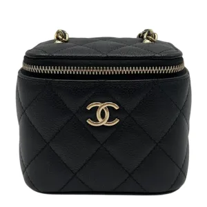 Vanity Crossbody Bag Black in Caviar Leather, Gold hardware