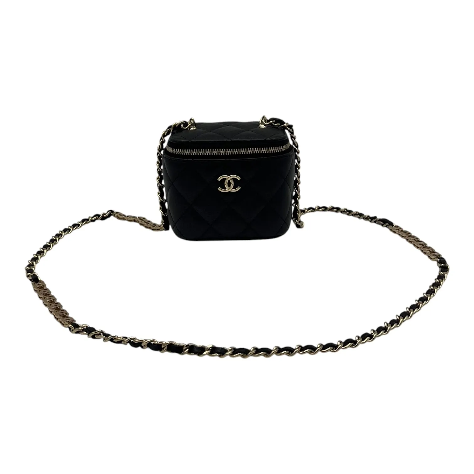 Vanity Crossbody Bag Black in Caviar Leather, Gold hardware