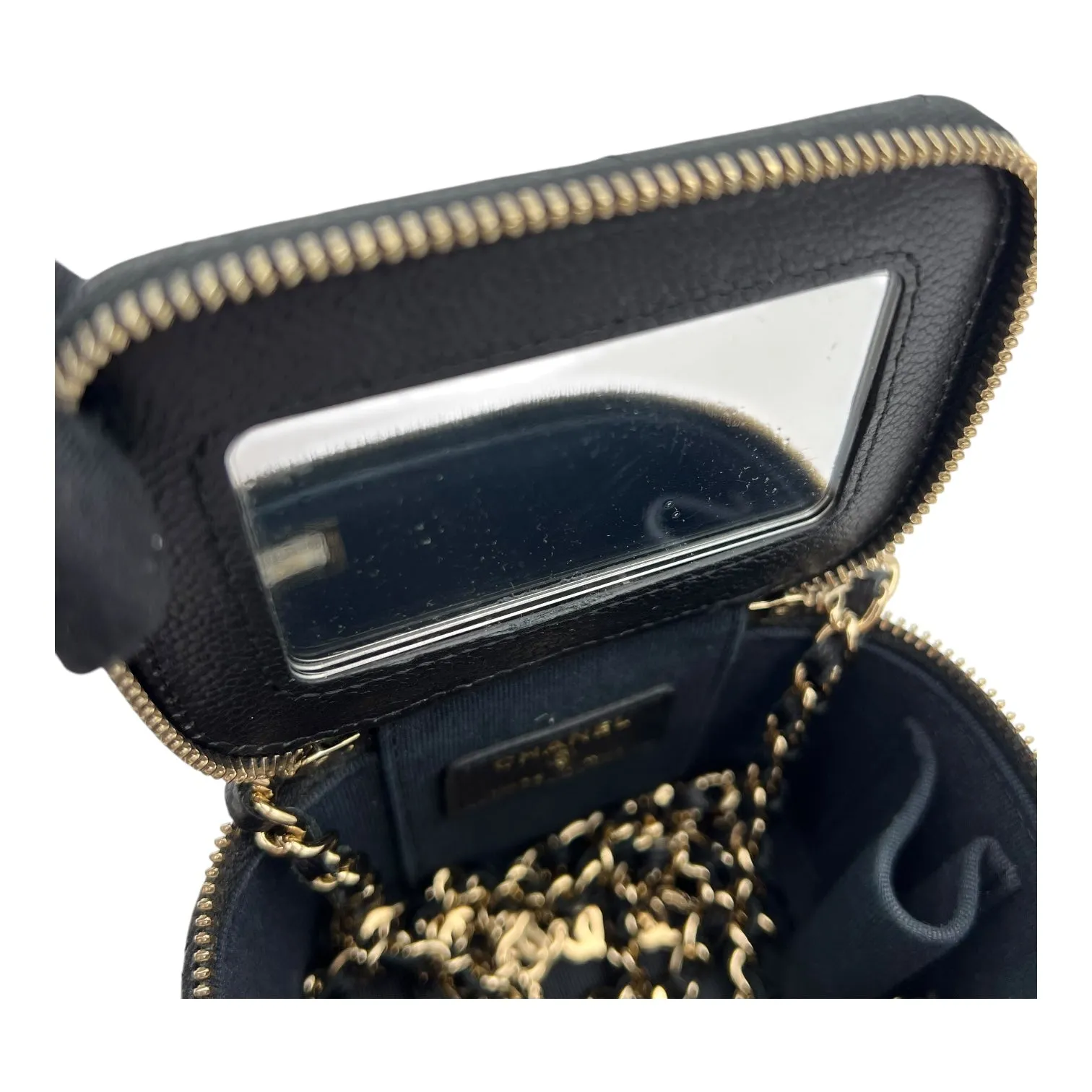Vanity Crossbody Bag Black in Caviar Leather, Gold hardware